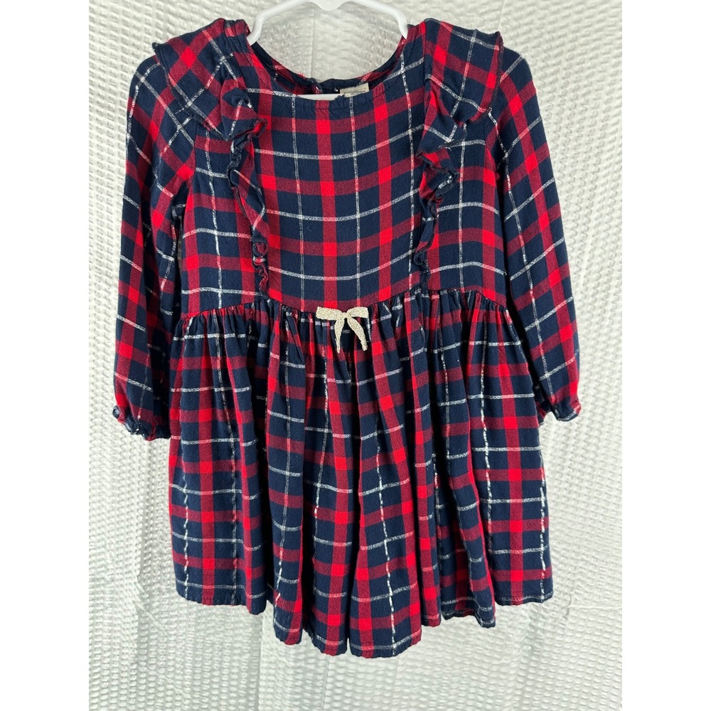 Oshkosh B'gosh Girls Plaid‎ Dress Long Sleeve Ruffle Bow Xmas 24 Months